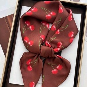 Elegant Cherry Print Scarf in Brown